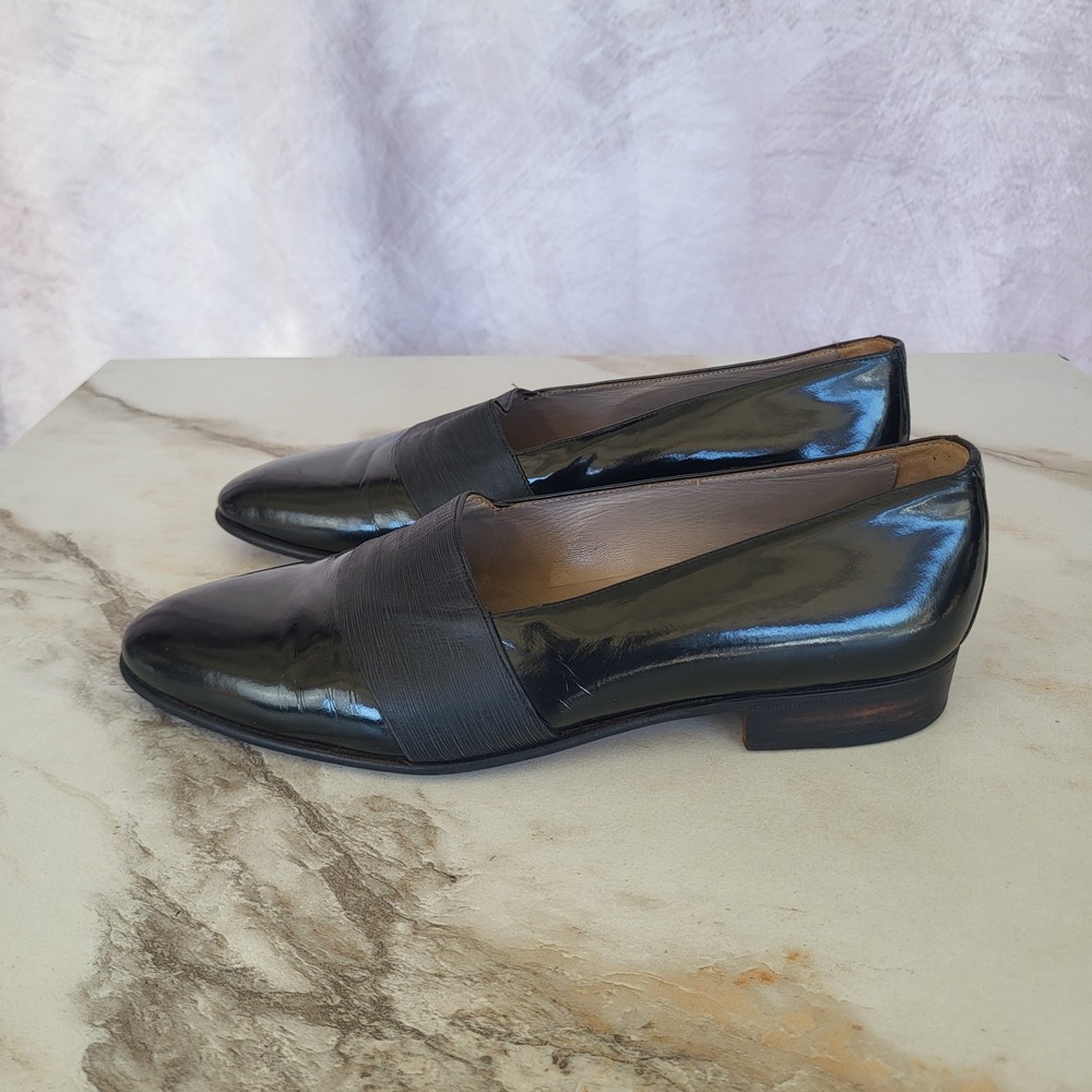 Santoni Italy Mens 9 UK / 10 US Black Patent Leather Grosgrain Tuxedo Loafers - Picture 3 of 8